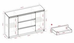 Commode, noir mat, noir brillant, 120 x 39 x 78 cm, 2 portes, 3 tiroirs