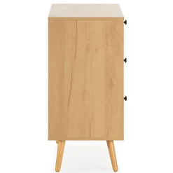 Commode nuit Bella 3 tiroirs couleur chêne avec rotin naturel