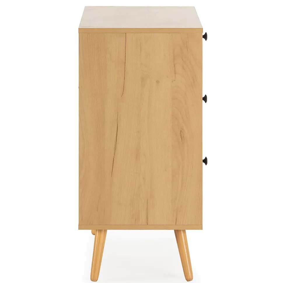 Commode nuit Bella 3 tiroirs couleur chêne avec rotin naturel