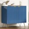 Commode, pieds et poignées en métal doré, robuste et durable, avec 3 tiroirs, bleu