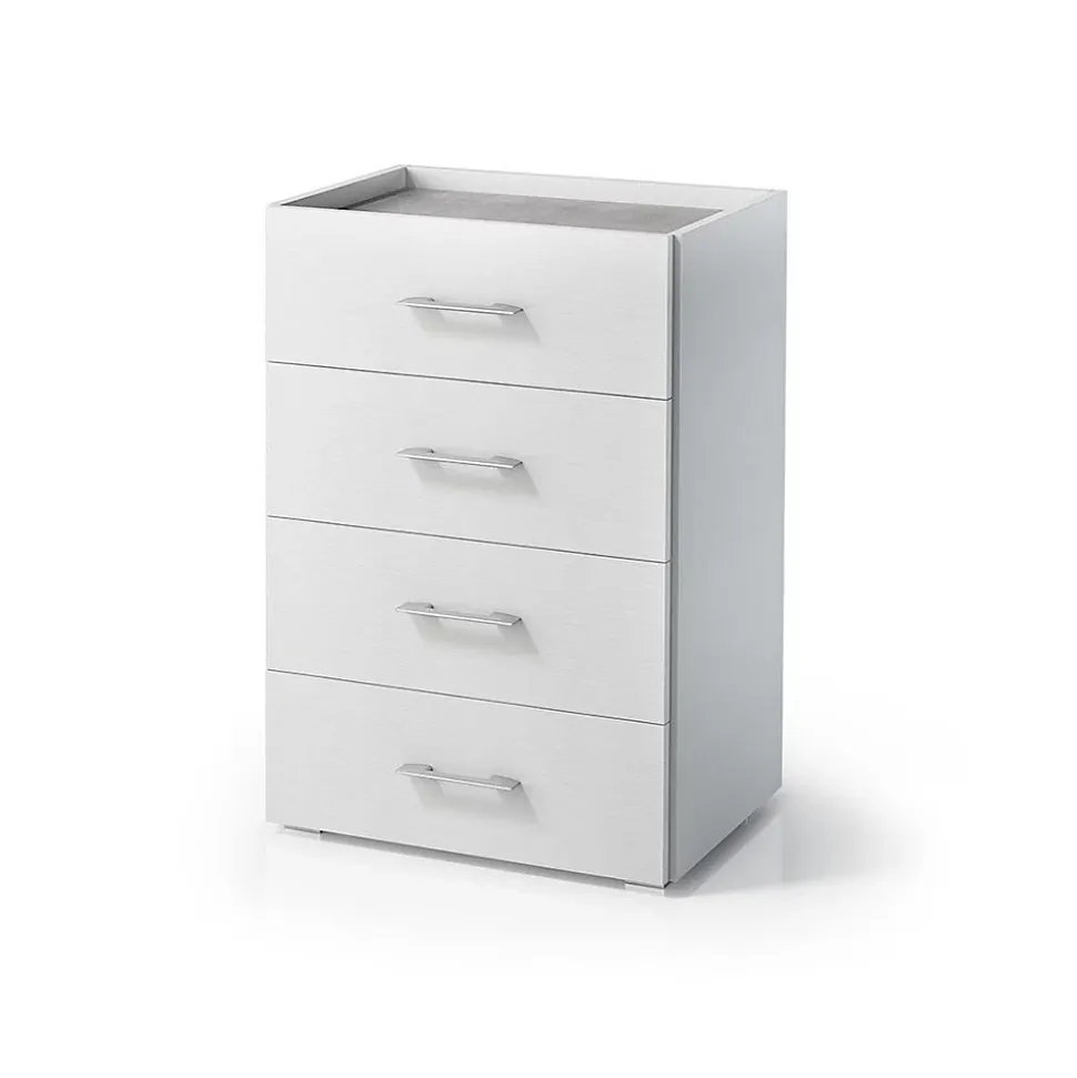 Commode Polyvalente 60Cm 4 Tiroirs Blanc Avec Plateau En Ciment