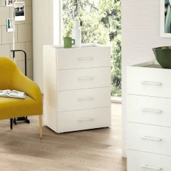 Commode Polyvalente 60Cm 4 Tiroirs Blanc Avec Plateau En Ciment
