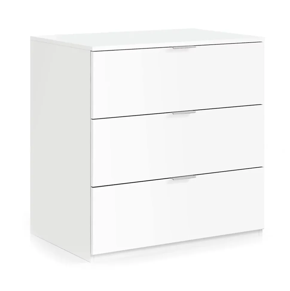 Commode Rea, Commode moderne avec 3 tiroirs, Commode basse pour la chambre, Armoire à tiroirs, 77x38h80 cm, Blanc