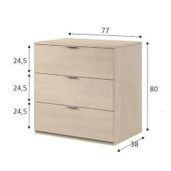 Commode Rea, Commode moderne avec 3 tiroirs, Commode basse pour chambre à coucher, Commode armoire, 77x38h80 cm, Chêne