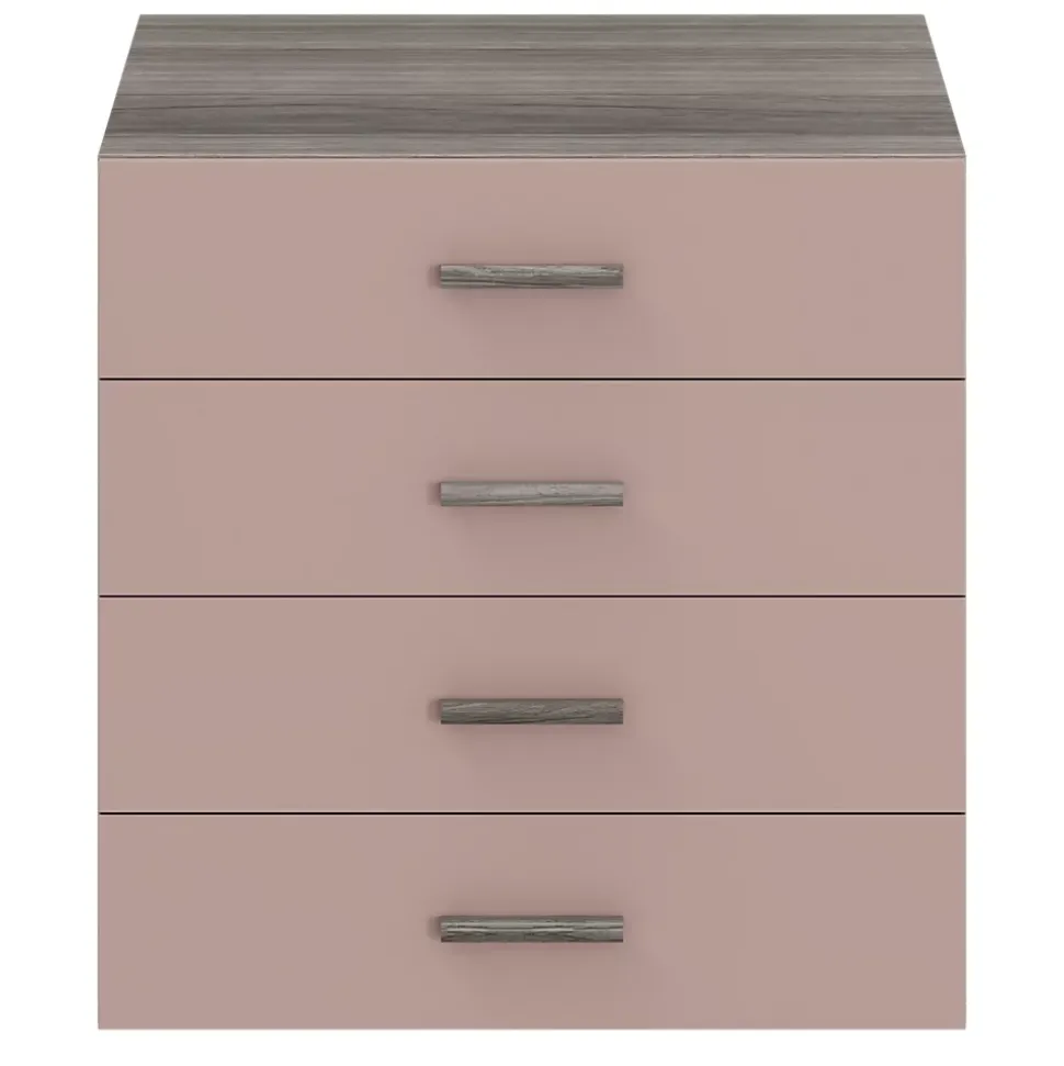 Commode rose taupe et effet chêne grisé avec 4 tiroirs GoodHome Atomia H. 75 x L. 75 x P. 58 cm