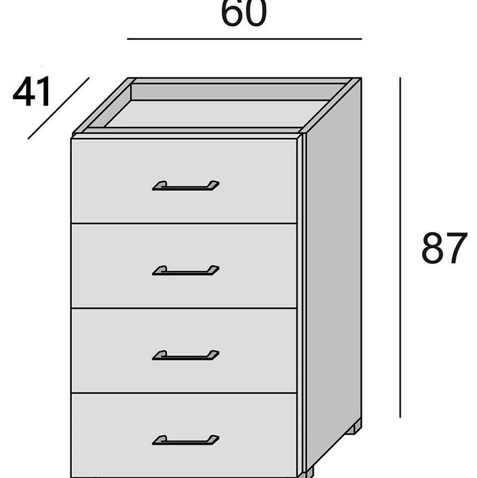 Commode Solano, commode à 4 tiroirs pour la chambre, bureau polyvalent ou meuble d'étude, 60x41h87 cm, blanc