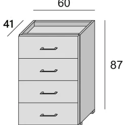 Commode Solano, Commode 4 tiroirs pour la chambre, Bureau polyvalent ou meuble d'étude, 60x41h87 cm, Ciment et Blanc