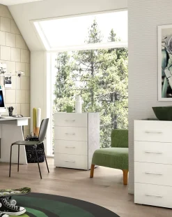 Commode Solano, Commode 4 tiroirs pour la chambre, Bureau polyvalent ou meuble d'étude, 60x41h87 cm, Ciment et Blanc