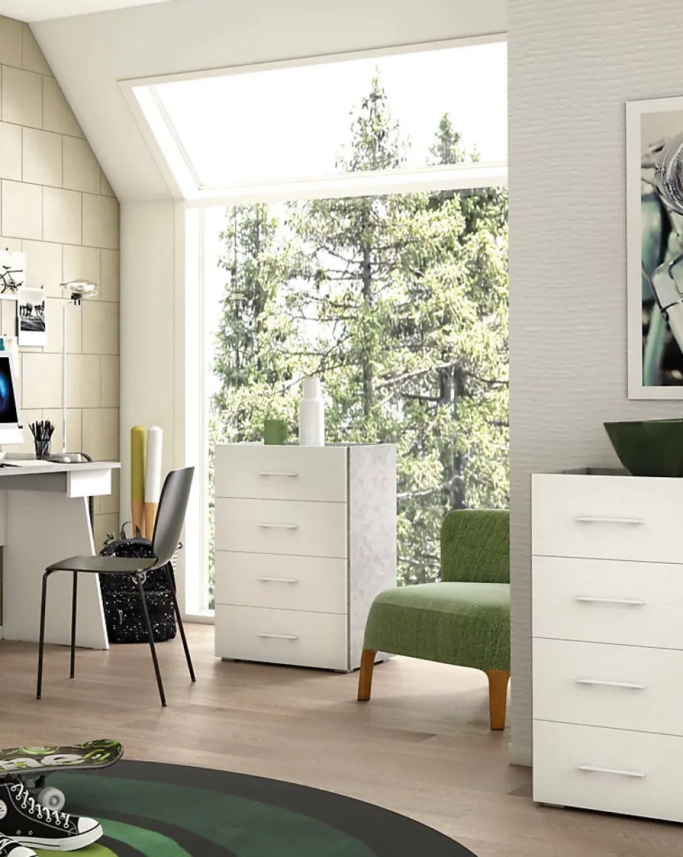 Commode Solano, Commode 4 tiroirs pour la chambre, Bureau polyvalent ou meuble d'étude, 60x41h87 cm, Ciment et Blanc