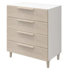Commode sur pieds blanche et effet chêne 4 tiroirs GoodHome Atomia H. 86 x L. 75 x P. 47 cm