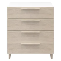 Commode sur pieds blanche et effet chêne 4 tiroirs GoodHome Atomia H. 86 x L. 75 x P. 47 cm