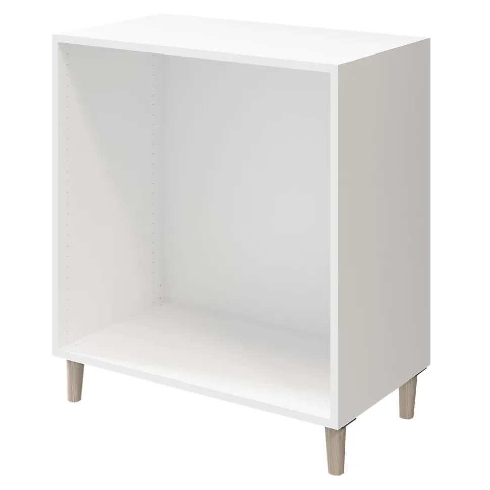 Commode sur pieds blanche et effet chêne 4 tiroirs GoodHome Atomia H. 86 x L. 75 x P. 47 cm