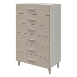 Commode sur pieds blanche et effet chêne 6 tiroirs GoodHome Atomia H. 123,5 x L. 75 x P. 47 cm