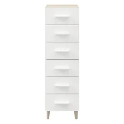 Commode sur pieds blanche et effet chêne 6 tiroirs GoodHome Atomia H. 123,5 x L. 37,5 x P. 45 cm