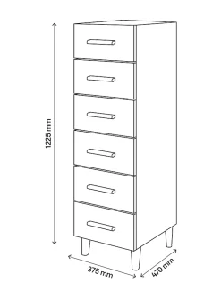 Commode sur pieds blanche et effet chêne 6 tiroirs GoodHome Atomia H. 123,5 x L. 37,5 x P. 45 cm