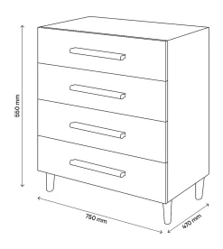 Commode sur pieds blanche et effet chêne 4 tiroirs GoodHome Atomia H. 86 x L. 75 x P. 45 cm
