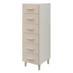 Commode sur pieds blanche et effet chêne 6 tiroirs GoodHome Atomia H. 123,5 x L. 37,5 x P. 47 cm