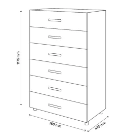 Commode sur pieds effet chêne grisé 6 tiroirs GoodHome Atomia H. 112,5 x L. 75 x P. 45 cm