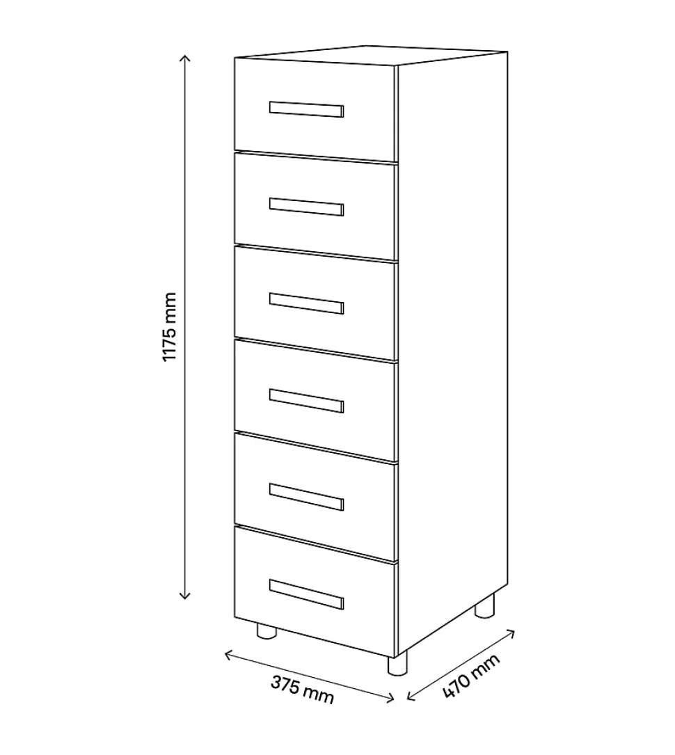 Commode sur pieds effet chêne grisé 6 tiroirs GoodHome Atomia H. 112,5 x L. 37,5 x P. 45 cm