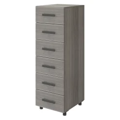 Commode sur pieds effet chêne grisé 6 tiroirs GoodHome Atomia H. 112,5 x L. 37,5 x P. 45 cm