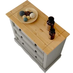 Commode TEQUILA, 3 tiroirs en pin massif lasuré gris et brun