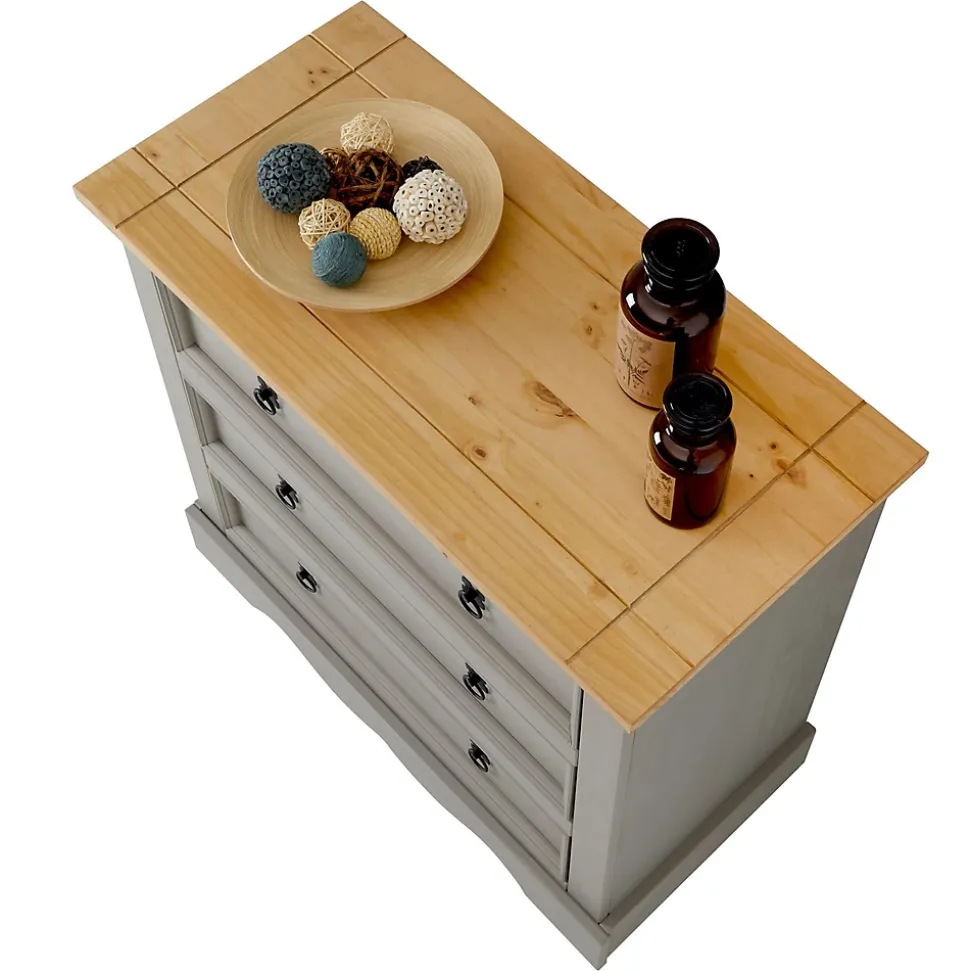 Commode TEQUILA, 3 tiroirs en pin massif lasuré gris et brun