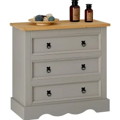 Commode TEQUILA, 3 tiroirs en pin massif lasuré gris et brun