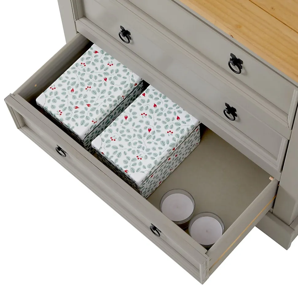 Commode TEQUILA, 3 tiroirs en pin massif lasuré gris et brun