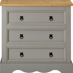Commode TEQUILA, 3 tiroirs en pin massif lasuré gris et brun