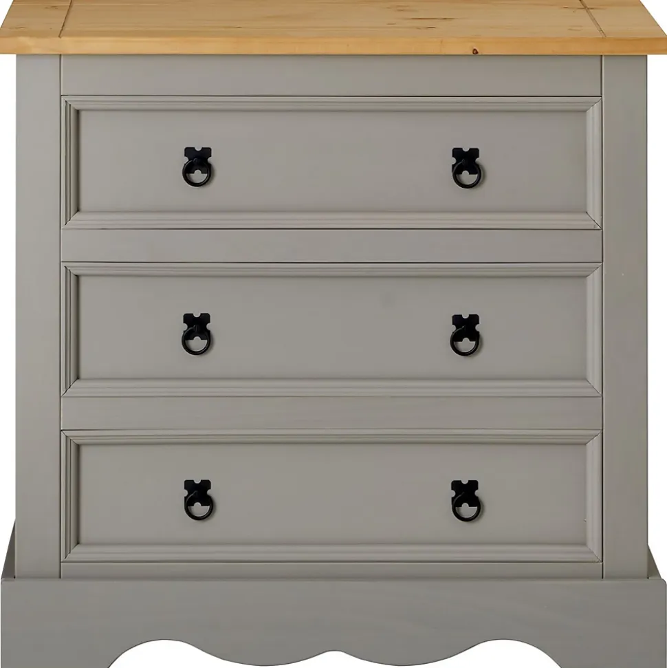 Commode TEQUILA, 3 tiroirs en pin massif lasuré gris et brun