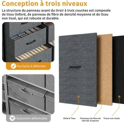 Commode textile 9 tiroirs en tissu non tissé 80 g, rangement pratique et léger pour chambre, salon ou bureau, design moderne