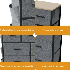 Commode textile 9 tiroirs en tissu non tissé 80 g, rangement pratique et léger pour chambre, salon ou bureau, design moderne