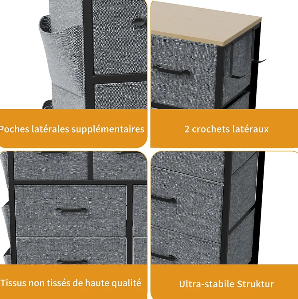 Commode textile 9 tiroirs en tissu non tissé 80 g, rangement pratique et léger pour chambre, salon ou bureau, design moderne