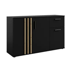 Commode VARIA - 3 portes et 1 tiroir - Design moderne coloris noir et chene Artisan