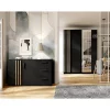Commode VARIA - 2 portes et 3 tiroirs - Design moderne coloris noir et chene artisan