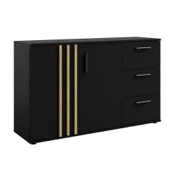 Commode VARIA - 2 portes et 3 tiroirs - Design moderne coloris noir et chene artisan