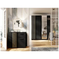 Commode VARIA - 2 portes et 1 tiroir - Design moderne coloris noir et chene artisan