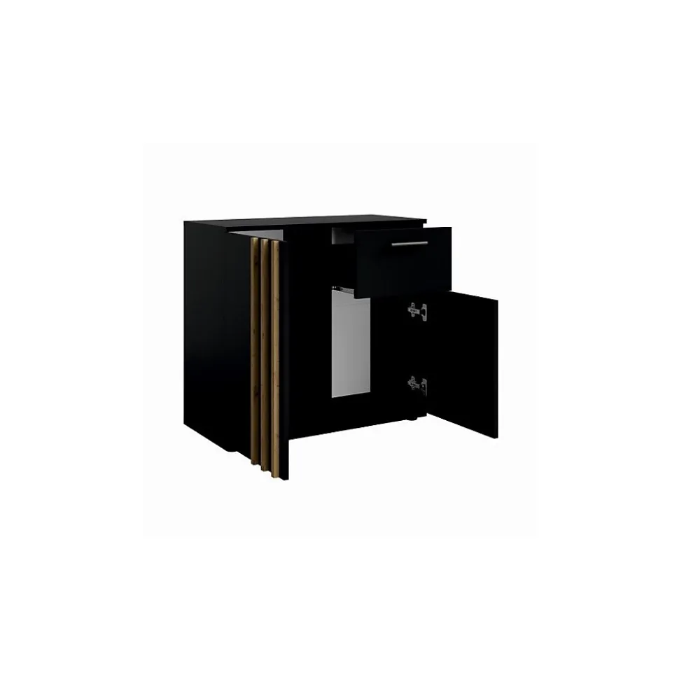 Commode VARIA - 2 portes et 1 tiroir - Design moderne coloris noir et chene artisan