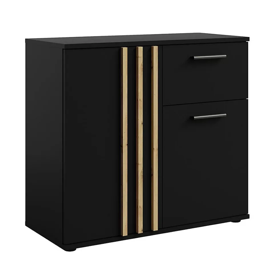 Commode VARIA - 2 portes et 1 tiroir - Design moderne coloris noir et chene artisan