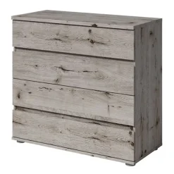 Commode VELTIS 4 tiroirs L92 x H85 cm Rangement moderne coloris chene Wellington