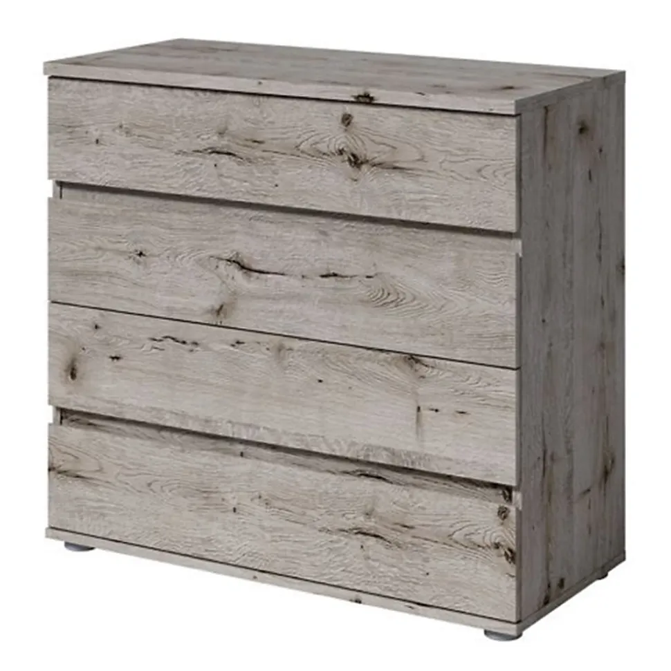 Commode VELTIS 4 tiroirs L92 x H85 cm Rangement moderne coloris chene Wellington
