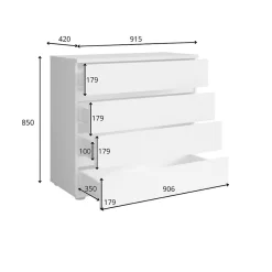 Commode VELTIS 4 tiroirs L92 x H85 cm Rangement moderne coloris chene Wellington
