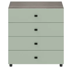 Commode vert agave et effet chêne grisé avec 4 tiroirs GoodHome Atomia H. 75 x L. 75 x P. 45 cm