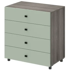 Commode vert agave et effet chêne grisé avec 4 tiroirs GoodHome Atomia H. 75 x L. 75 x P. 45 cm