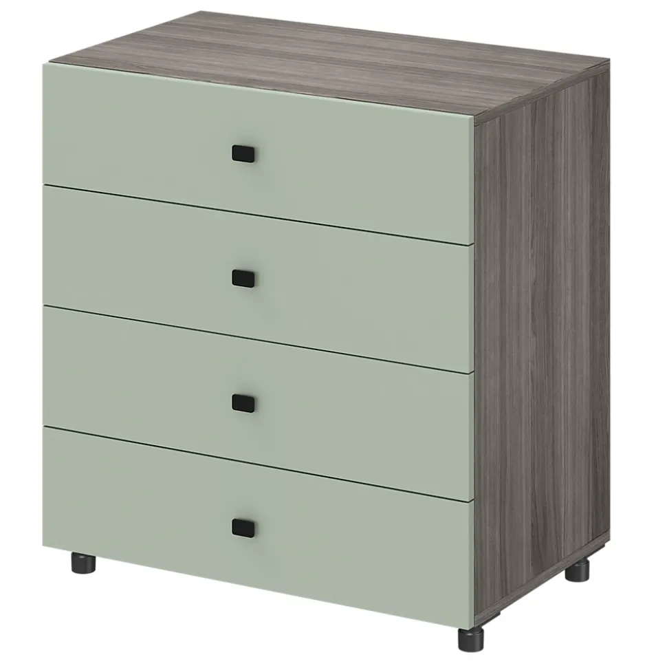 Commode vert agave et effet chêne grisé avec 4 tiroirs GoodHome Atomia H. 75 x L. 75 x P. 45 cm