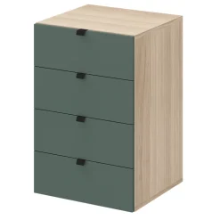 Commode vert forêt et effet chêne avec 4 tiroirs GoodHome Atomia H. 75 x L. 50 x P. 45 cm