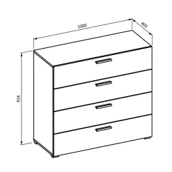 Commode VERTIGO 4 tiroirs Chene sauvage et beige sable Poignées dorées