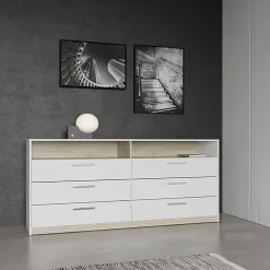 Commode WATSON DEMEYERE 6 tiroirs chêne Kronberg et blanc mat 162,7x39,5x81,1 cm