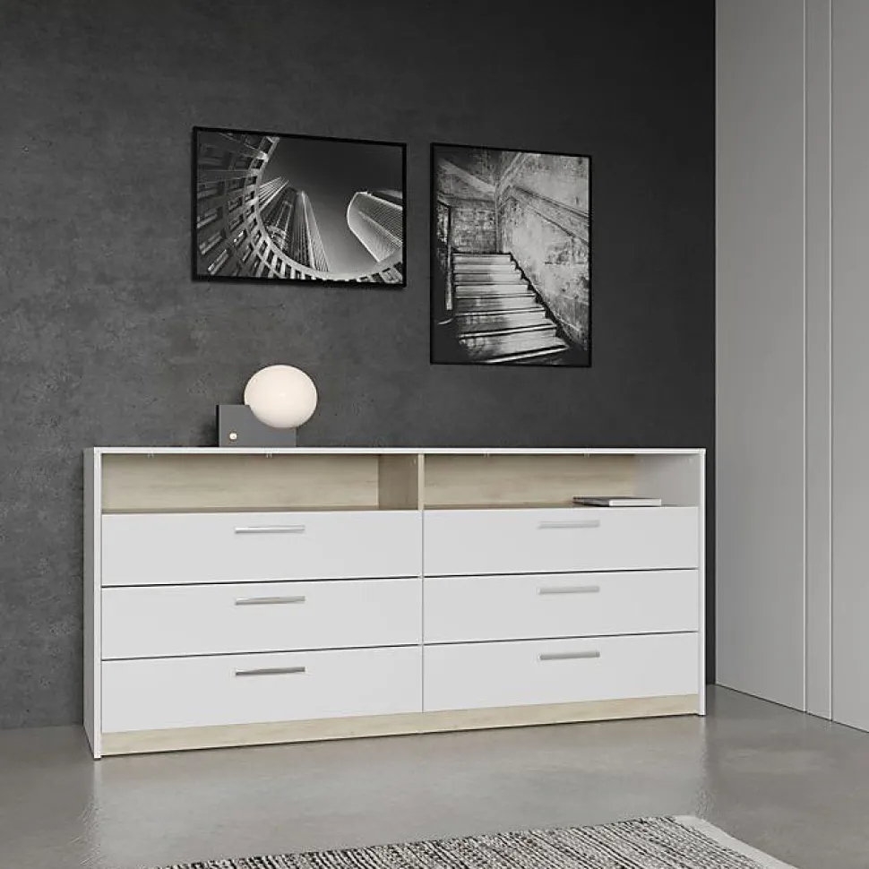 Commode WATSON DEMEYERE 6 tiroirs chêne Kronberg et blanc mat 162,7x39,5x81,1 cm