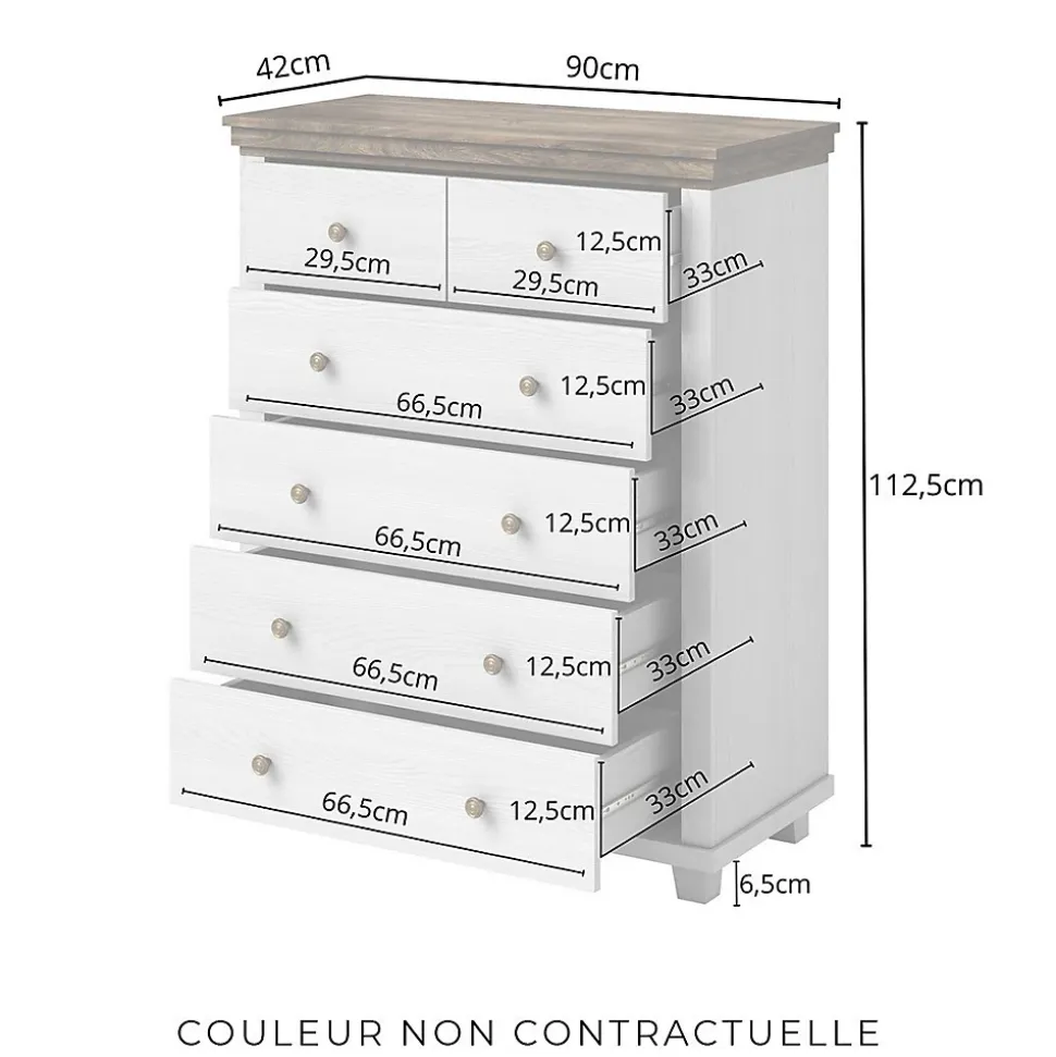 Commode XL design 6 tiroirs. Coloris vert kaki et chene. Collection ASSIA